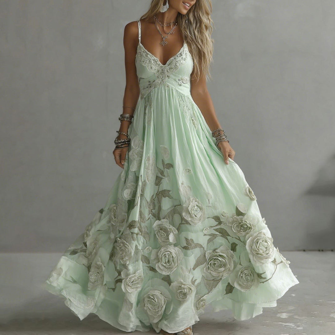 Adeluna - Maxi Dress With Vintage Rose And Embroidery