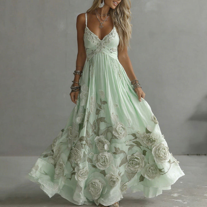 Adeluna - Maxi Dress With Vintage Rose And Embroidery